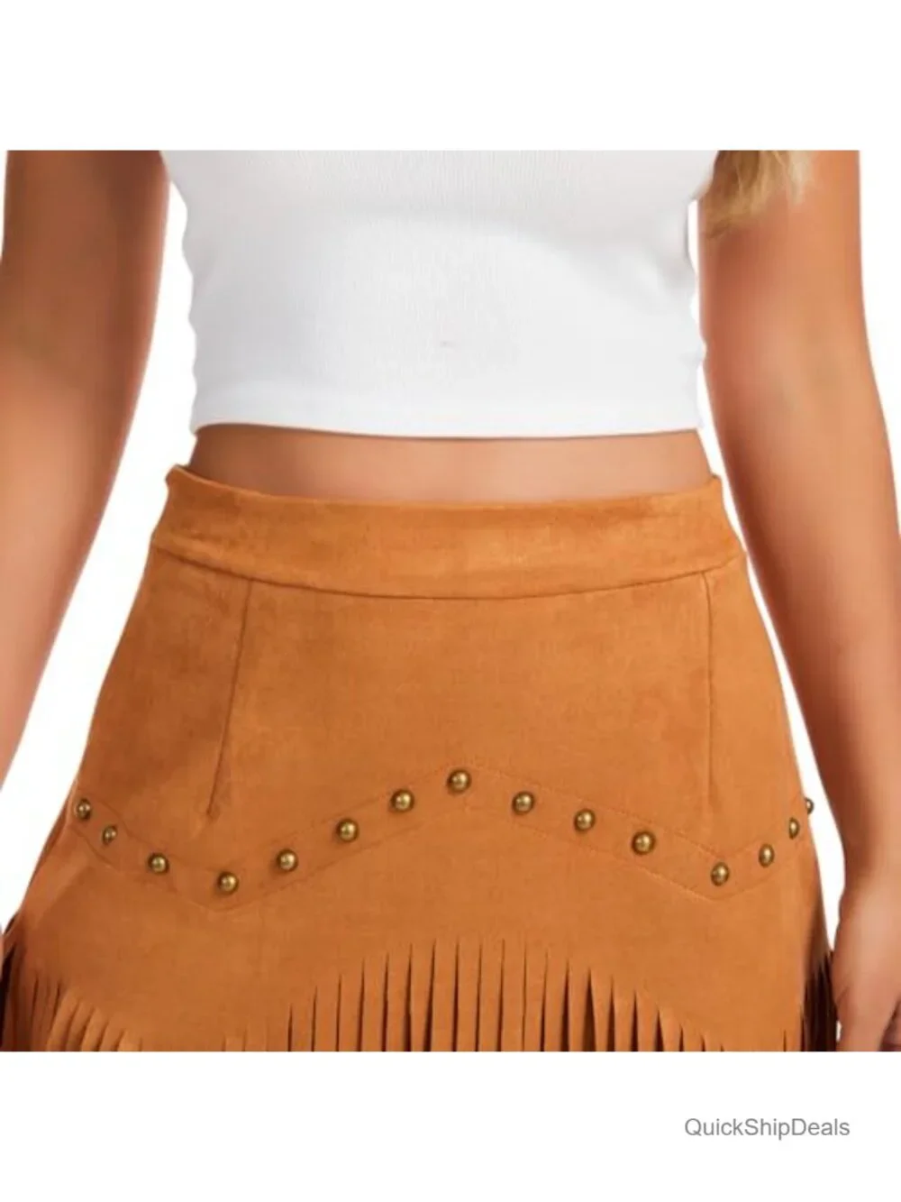 High Waisted Fringe Mini Skirt with Rivets Western Cowgirl